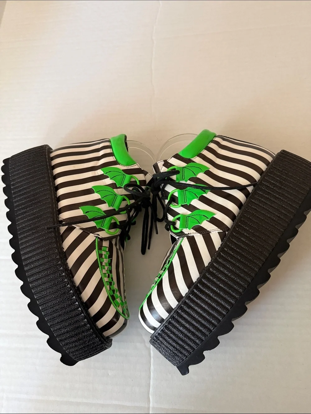 Dre Royane Cvlt Super Kreep platform creepers  black/white w/ green size 9 W,M 7